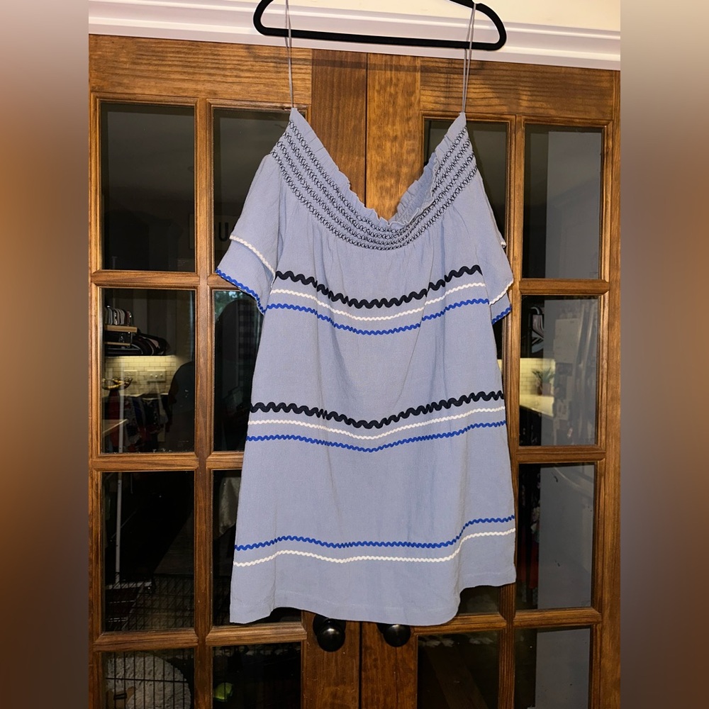 EUC Mudpie Size Large Off the Shoulder Blue Boutique Dress - Picture 6 of 10